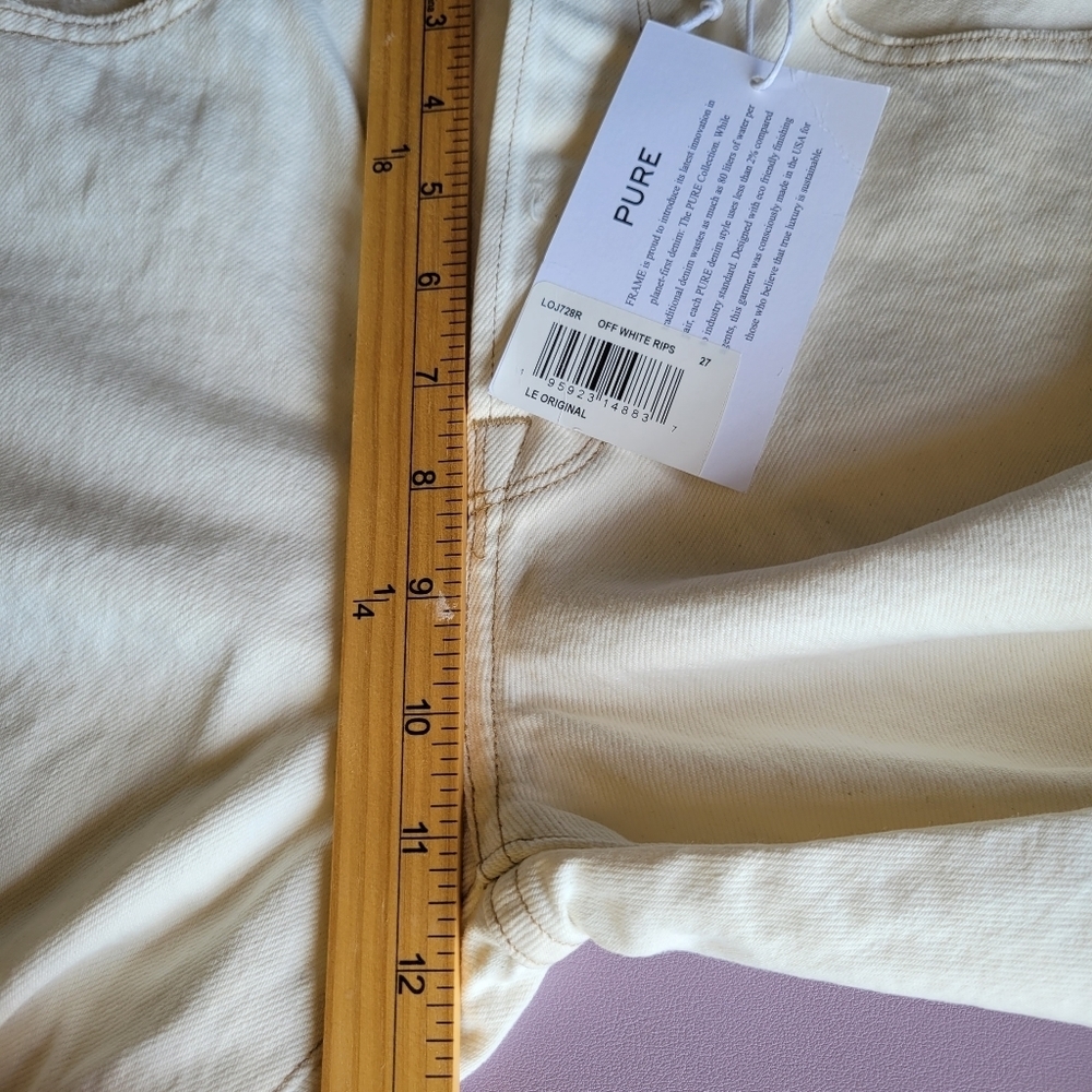 Frame Le Original Ripped Straight Leg High Rise Jeans In Off-White Size 27 - Picture 12 of 13